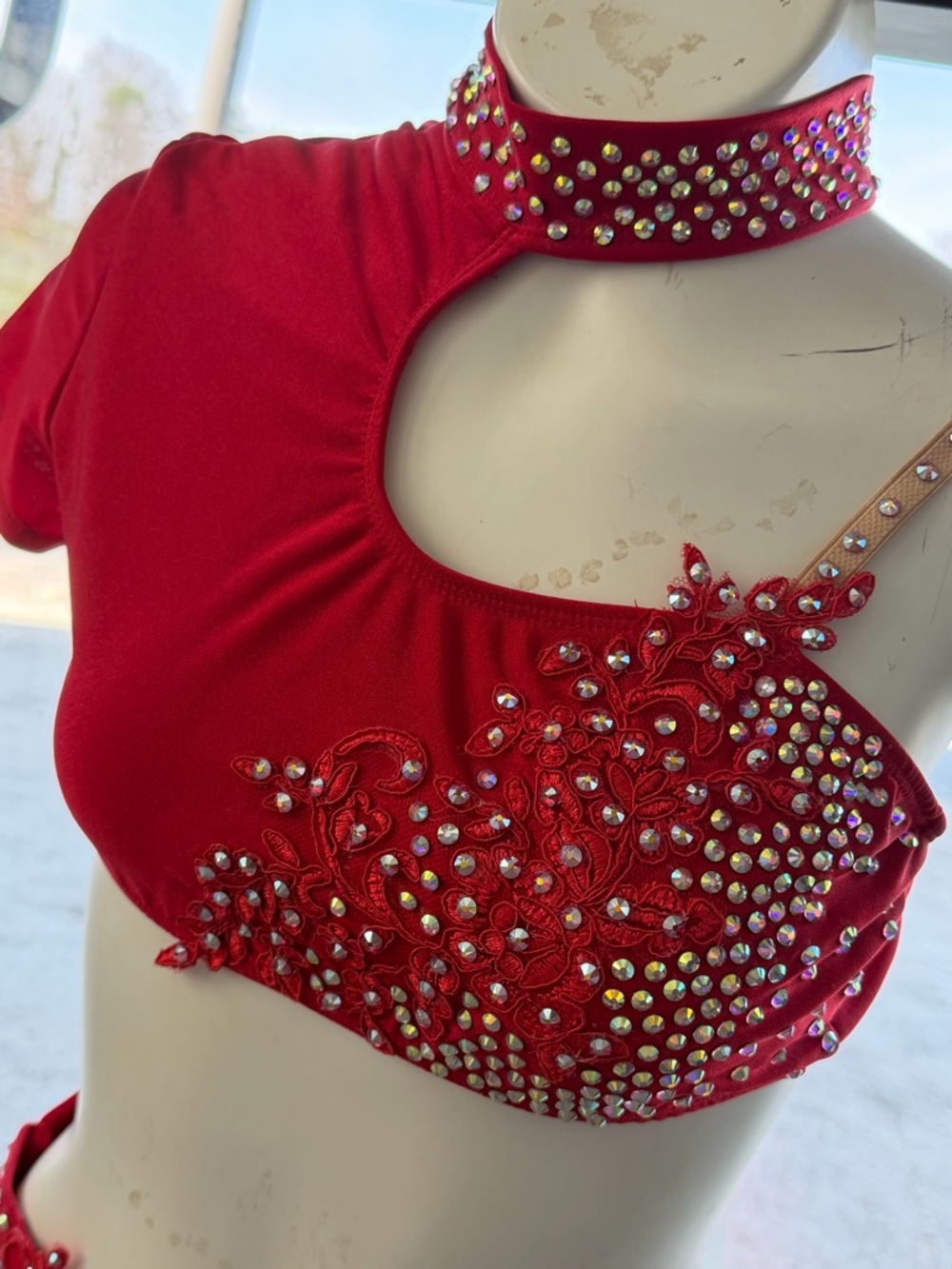 Custom Patrick J Red One-Shoulder Dance Costume AS